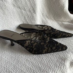 Impo Mule Heel Sheer Lace Formal Heels Size 8 with beaded details